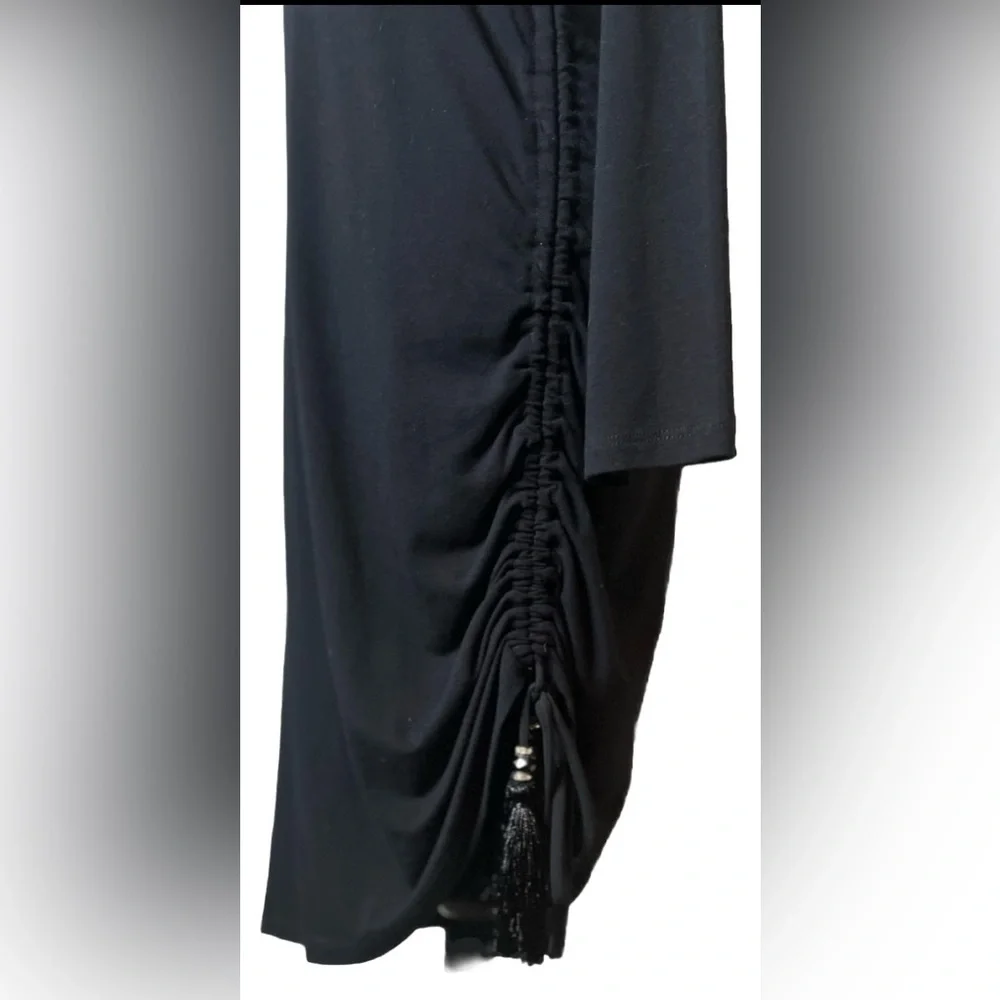 🤩 NEW ITEM! Analili Irma Ruched Tunic Dress Black Asymmetrical Midi Knee Length - Picture 3 of 13